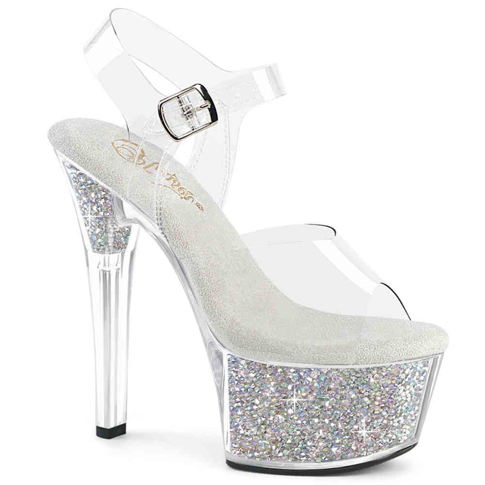 Pleaser - ASPIRE608RSI Sandale à bride à la cheville, Pole dance chaussures - Transparent Product image